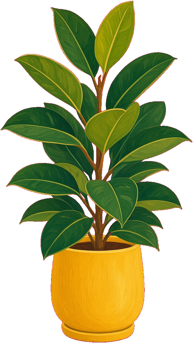 A leafy plant in a yellow pot.