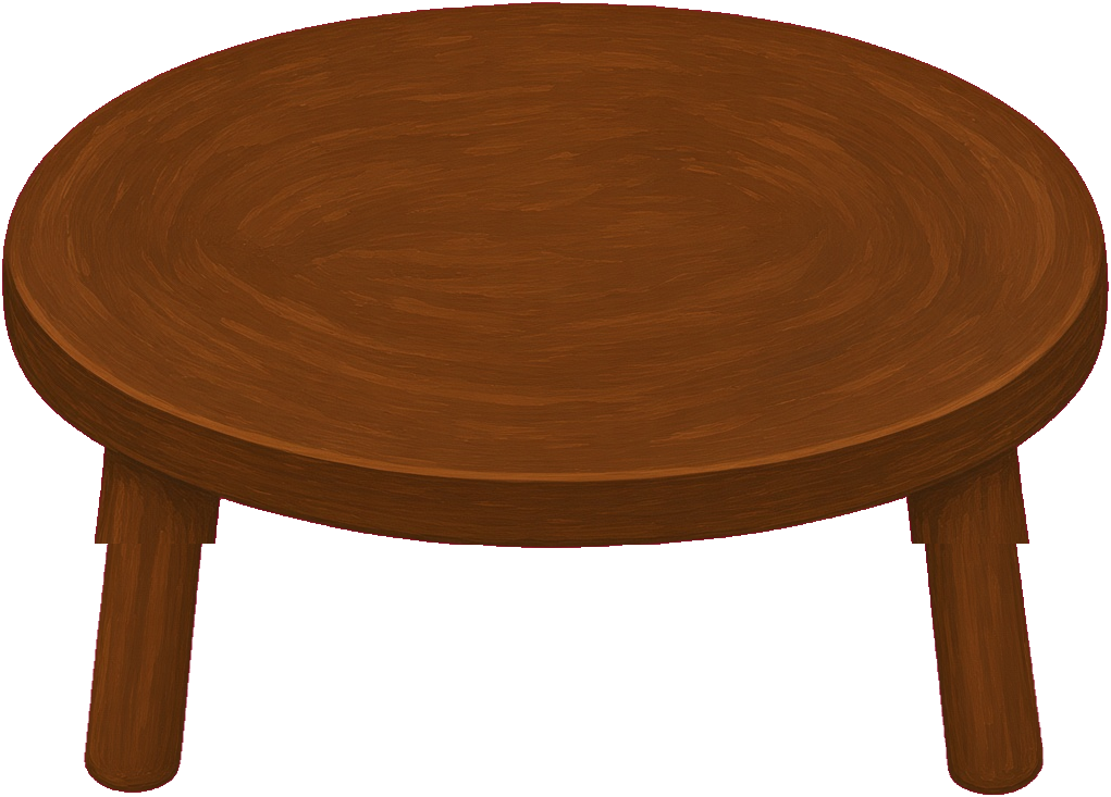 A round wooden coffee table.