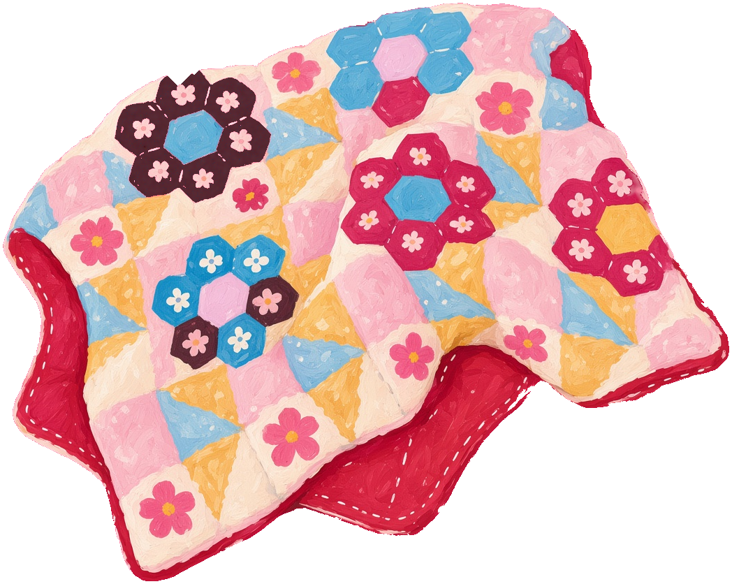 A quilted throw blanket.