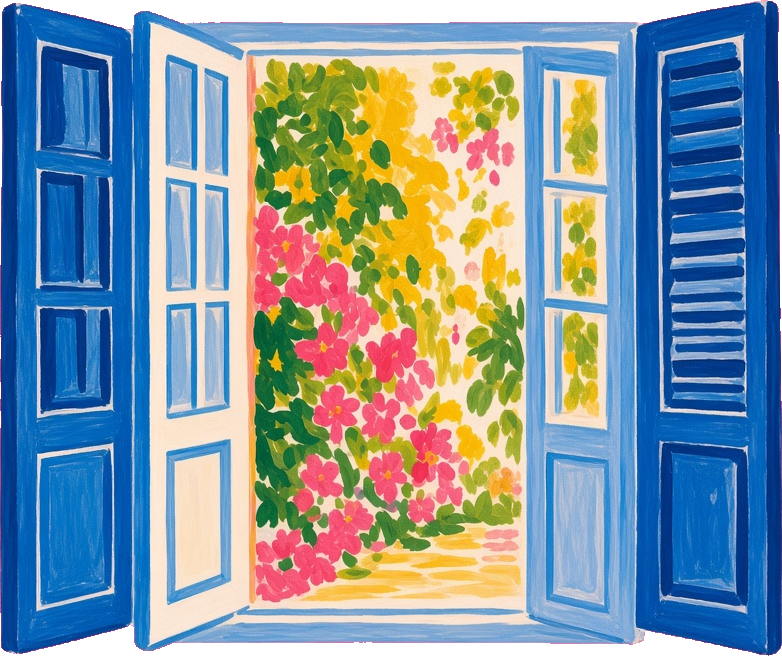 An open window onto a garden.
